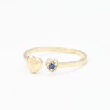 Certified Real Sapphire Gold Ring - Solid 14k Real Gold Sapphire Ring - Dainty Open Heart Real Gold Ring