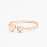 Certified Real Diamond Open Heart Ring - Real 14k Gold Diamond Ring - Dainty Brilliant Solid Gold Ring