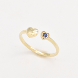 Certified Real Sapphire Gold Ring - Solid 14k Real Gold Sapphire Ring - Dainty Open Heart Real Gold Ring
