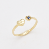 Certified Real Sapphire Gold Ring - Solid 14k Real Gold Sapphire Ring - Dainty Open Heart Real Gold Ring