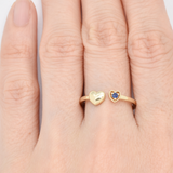 Certified Real Sapphire Gold Ring - Solid 14k Real Gold Sapphire Ring - Dainty Open Heart Real Gold Ring