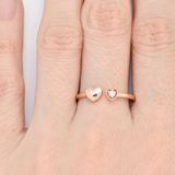 Certified Real Diamond Open Heart Ring - Real 14k Gold Diamond Ring - Dainty Brilliant Solid Gold Ring