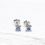 Genuine Sapphire Studs - Minimalist Gold Earrings - Solid Gold Sapphire Studs