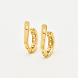 Yellow gold plated earrings with Diamond April birthstone in round cut and prong setting. Half hoop earrings ideal gift for her or anniversary present. Diamond - Symbol of eternal love, purity, and inner strength. For clarity, and abundance