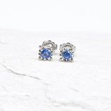 Genuine Sapphire Studs - Minimalist Gold Earrings - Solid Gold Sapphire Studs