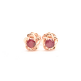 Real Ruby Studs - 14k Rose Gold Earrings - Dainty Flower Earrings