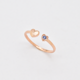 Certified Natural Sapphire Ring - Solid 14k Rose Gold Open Ring - Genuine Sapphire Heart Ring