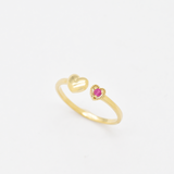 Genuine Red Ruby Ring - Solid 14k Gold Open Ring - Dainty Heart Ruby Ring