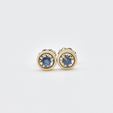 Genuine Sapphire Studs - Dainty Sapphire Earrings - Solid 14k White Gold Earrings