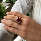 Gold Ruby Ring - Ribbon Ring, Statement Ruby Ring, July Birthstone Ring