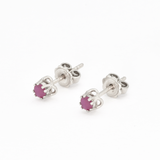 Certified Real Ruby Earrings - Solid 18k White Gold Ruby Studs - Dainty Red Ruby Earrings