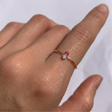 Natural Diamond Ring - Real Ruby Ring - Dainty Rose Gold Ring