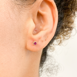 Certified Real Ruby Earrings - Solid 18k White Gold Ruby Studs - Dainty Red Ruby Earrings