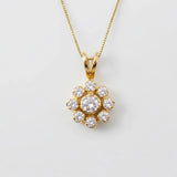Gold Diamond Flower Pendant - Vintage Flower Necklace - Gold Daisy Pendant