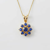 Flower Sapphire Pendant - Large Blue Necklace - Vintage Flower Necklace