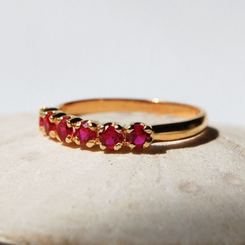 Dainty Ruby Gold Ring - Solitaire Bezel Ring - July Birthstone