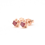 Real Ruby Studs - 14k Rose Gold Earrings - Dainty Flower Earrings