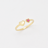 Genuine Red Ruby Ring - Solid 14k Gold Open Ring - Dainty Heart Ruby Ring