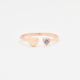 Certified Natural Sapphire Ring - Solid 14k Rose Gold Open Ring - Genuine Sapphire Heart Ring