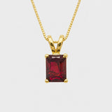 Red Square Pendant - Classic Ruby Necklace - Vintage Solitaire Necklace