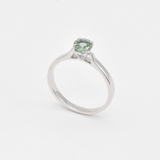 Round Green Sapphire Ring Set in Solid White Gold