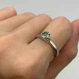 Round Green Sapphire Ring Set in Solid White Gold