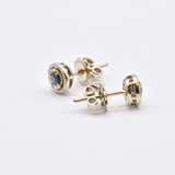 Genuine Sapphire Studs - Dainty Sapphire Earrings - Solid 14k White Gold Earrings