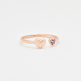 Certified Natural Sapphire Ring - Solid 14k Rose Gold Open Ring - Genuine Sapphire Heart Ring