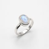 Moonstone Ring - Rainbow Oval Ring - Vintage Bezel Ring