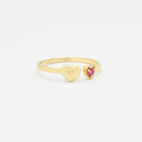 Genuine Red Ruby Ring - Solid 14k Gold Open Ring - Dainty Heart Ruby Ring
