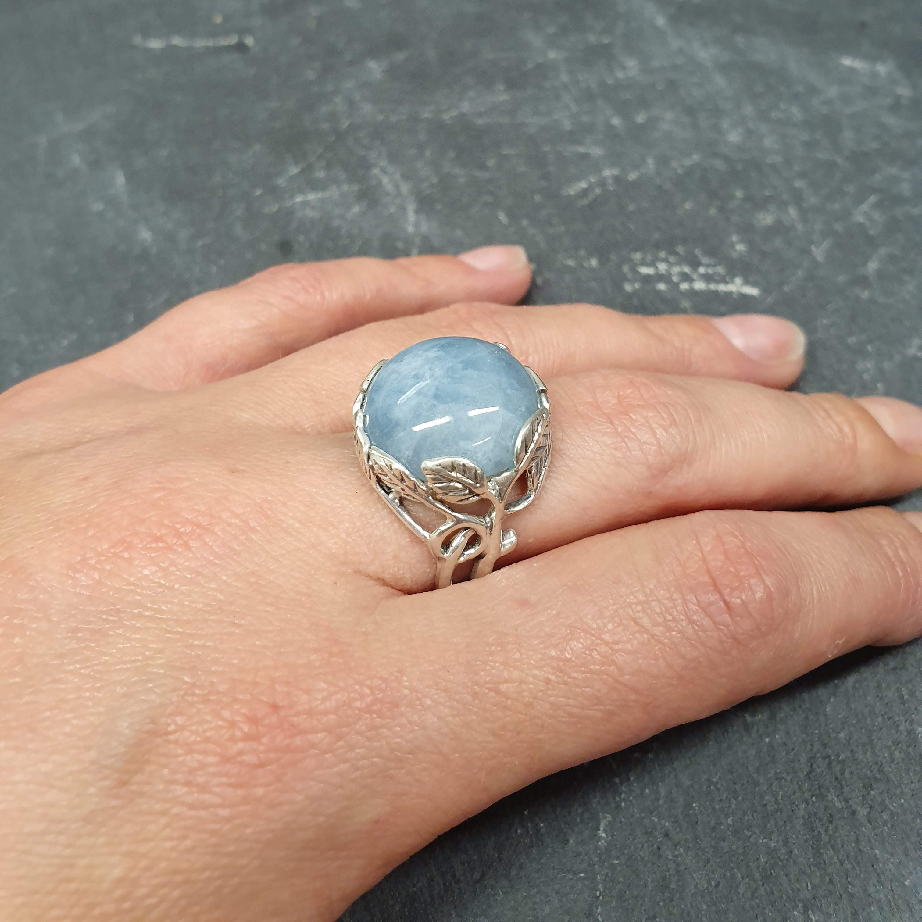 Aquamarine Ring, Natural Aquamarine, Leaf Ring, March Birthstone, Statement Ring, Large Stone Ring, Blue Stone Ring, Solid Silver Ring