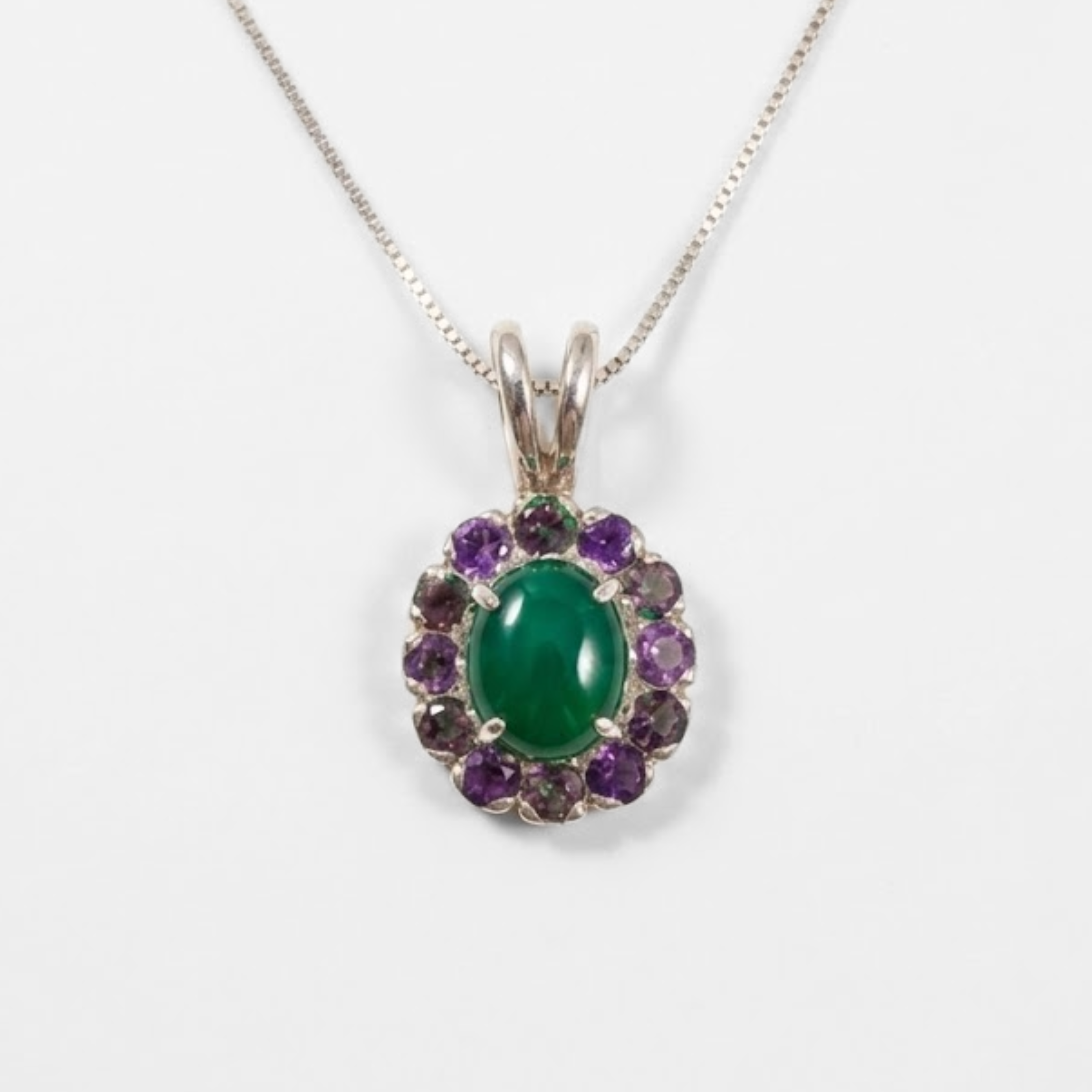 Created Emerald Pendant made in 925 Sterling Silver with Oval Created Green Emerald in Halo setting, May Birthstone gift idea, symbolizes, ideal for everyday wear and perfect for birthday gifting and special occasions.