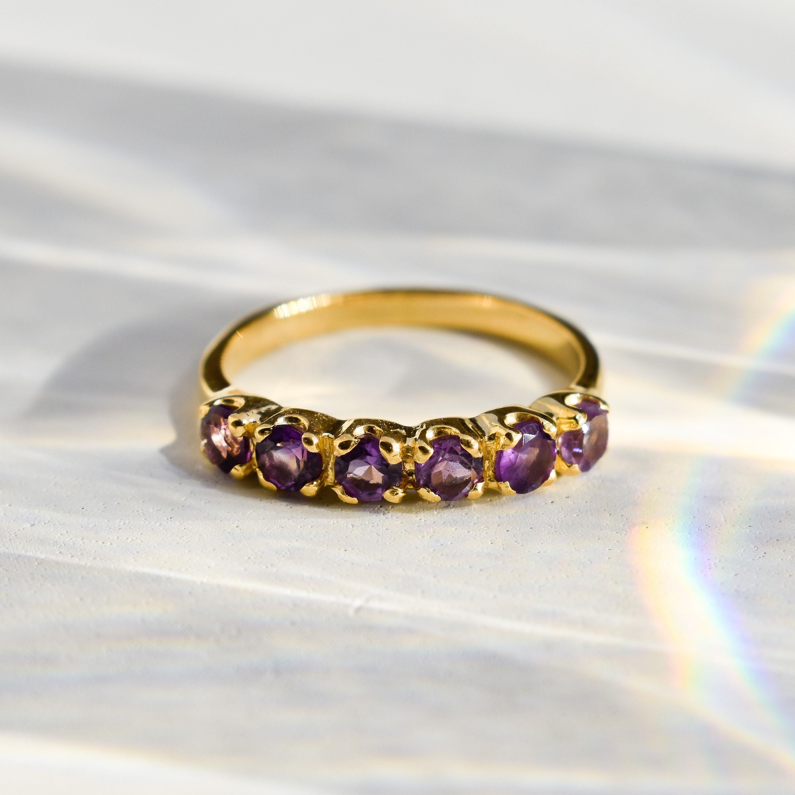 Amethyst Stackable Ring, Natural Amethyst, Half Eternity Ring, Amethyst Band, Stackable Band, February Birthstone, Solid Silver Ring(1)