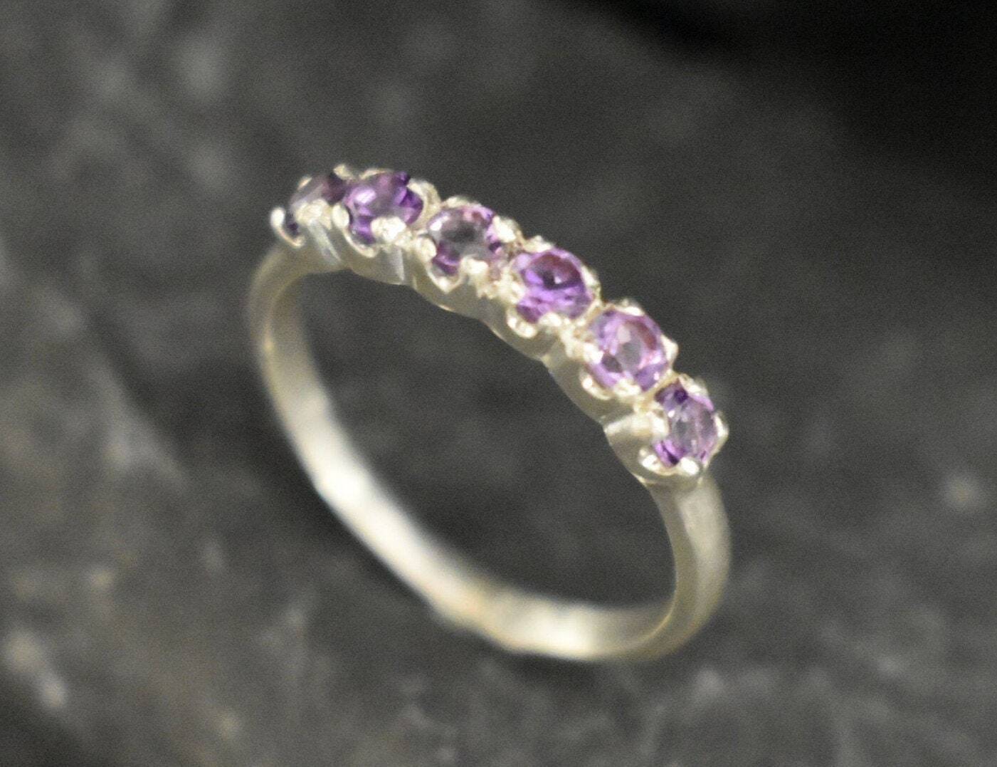Genuine Amethyst Ring - Purple Half Eternity Ring - Vintage Stackable Ring