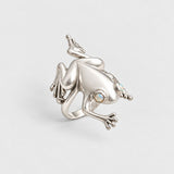 Silver Frog Ring - Opal Frog Ring - Statement Frog Ring