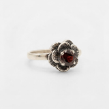Flower Garnet Ring - Red Rose Ring - Silver Flower Ring