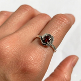 Flower Garnet Ring - Red Rose Ring - Silver Flower Ring