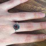 Flower Garnet Ring - Red Rose Ring - Silver Flower Ring