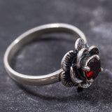 Flower Garnet Ring - Red Rose Ring - Silver Flower Ring