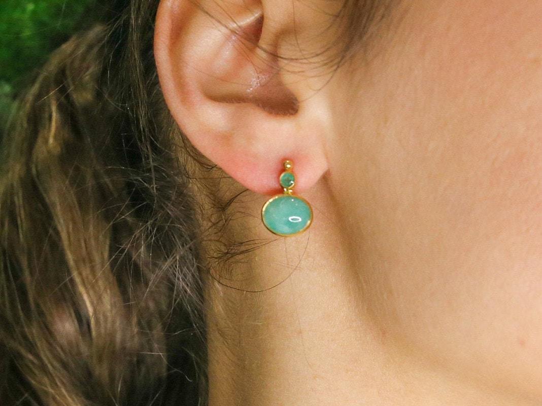 Opal Earrings, Natural Opal Earrings, Australian Opal, Vintage Earrings, Stud Earrings, October Birthstone, 925 Silver Earrings, Emerald(1)