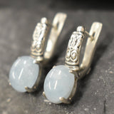 Natural Aquamarine Earrings - Blue Boho Earrings - Tribal Drop Earrings