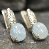 Natural Aquamarine Earrings - Blue Boho Earrings - Tribal Drop Earrings