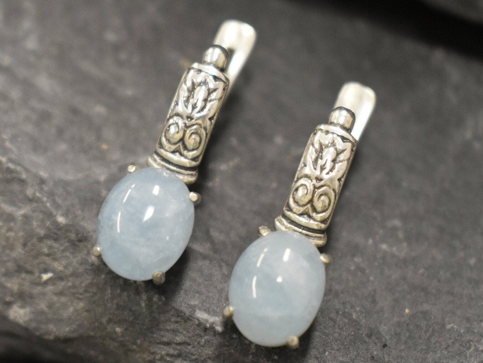 Aquamarine Earrings, Natural Aquamarine, Tribal Earrings, March Birthstone, Light Blue Earrings, Long Silver Earrings, Solid Silver Earrings