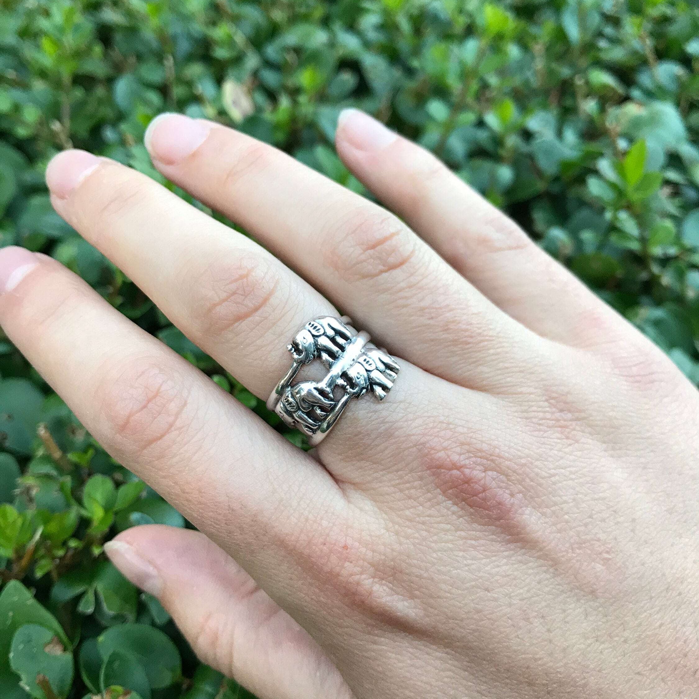 Elephant Ring, Solid Silver Ring, Triple Ring, Sterling Silver Ring, Oriental Ring, Orient Ring, Elephants Ring, Silver Band, 925 Silver