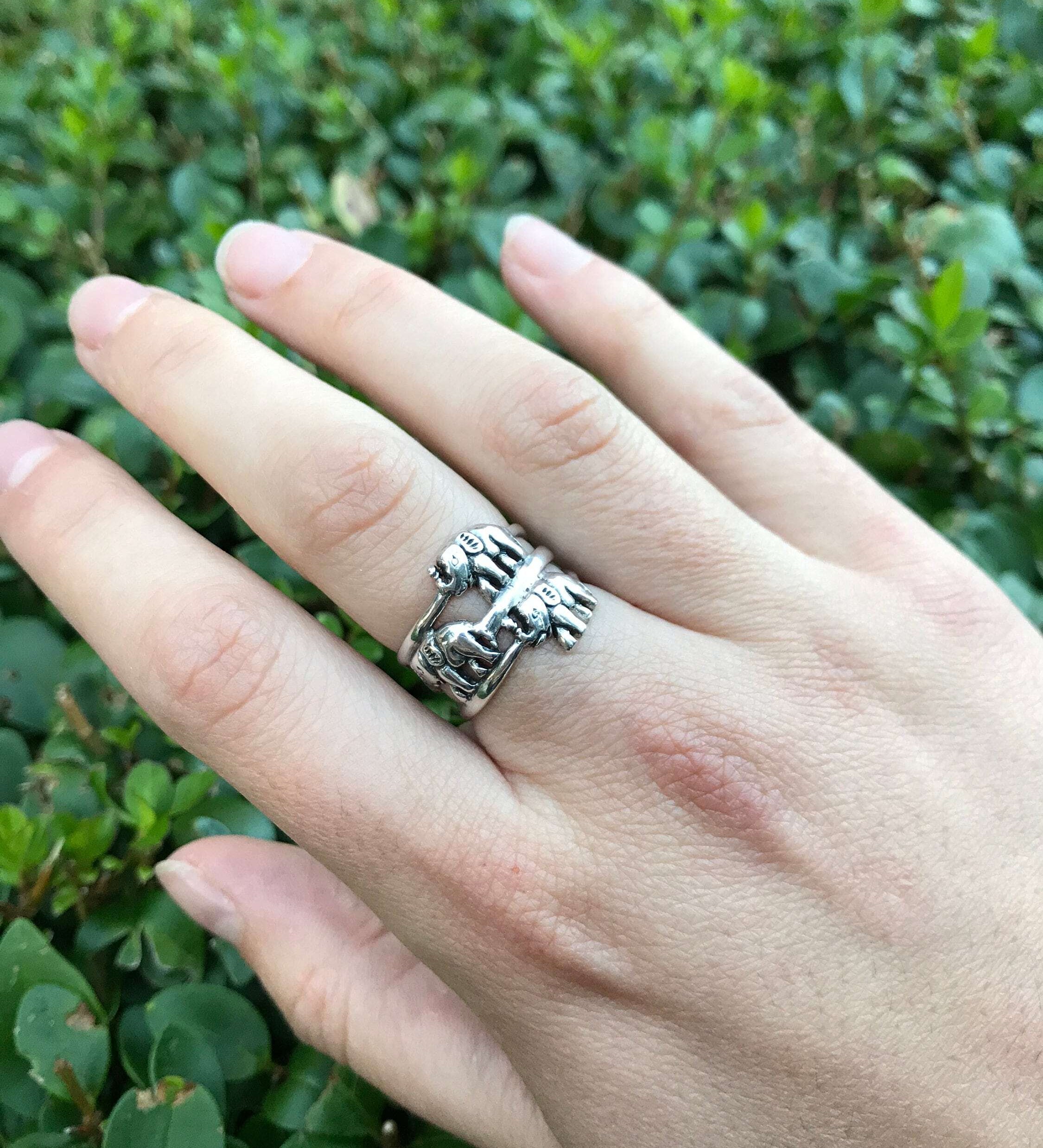 Elephant Ring, Solid Silver Ring, Triple Ring, Sterling Silver Ring, Oriental Ring, Orient Ring, Elephants Ring, Silver Band, 925 Silver