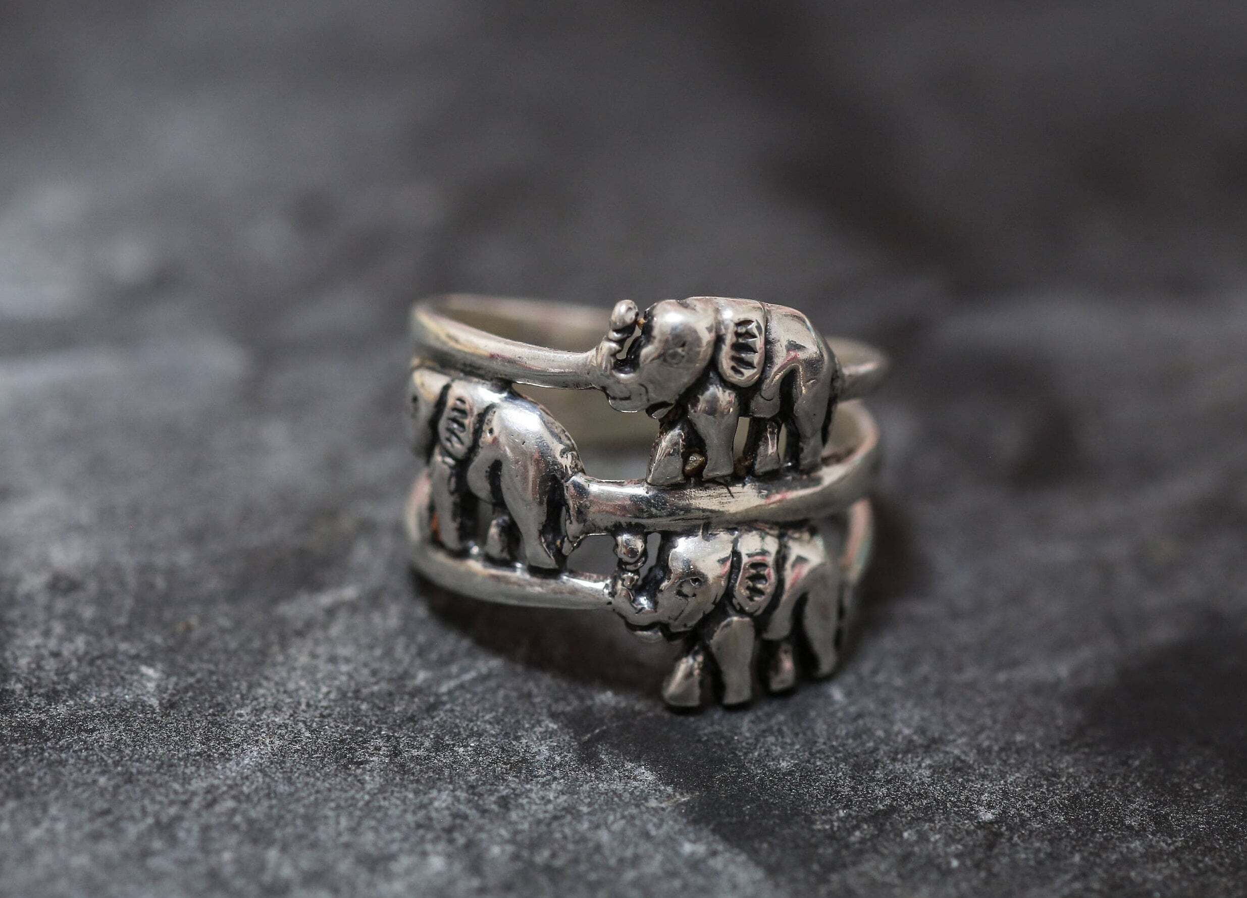 Elephant Ring, Solid Silver Ring, Triple Ring, Sterling Silver Ring, Oriental Ring, Orient Ring, Elephants Ring, Silver Band, 925 Silver