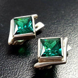 Square Emerald Studs - Green Asymmetric Earrings - Vintage Square Earrings