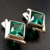 Square Emerald Studs - Green Asymmetric Earrings - Vintage Square Earrings