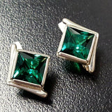 Square Emerald Studs - Green Asymmetric Earrings - Vintage Square Earrings