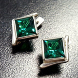 Square Emerald Studs - Green Asymmetric Earrings - Vintage Square Earrings